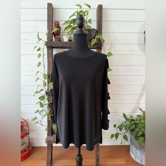 Anne Klein Black Long Sleeve Top with Cut-Out Details - Picture 4 of 17
